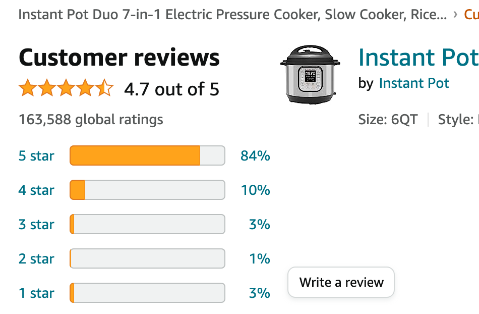 customer reviews on Instant Pot